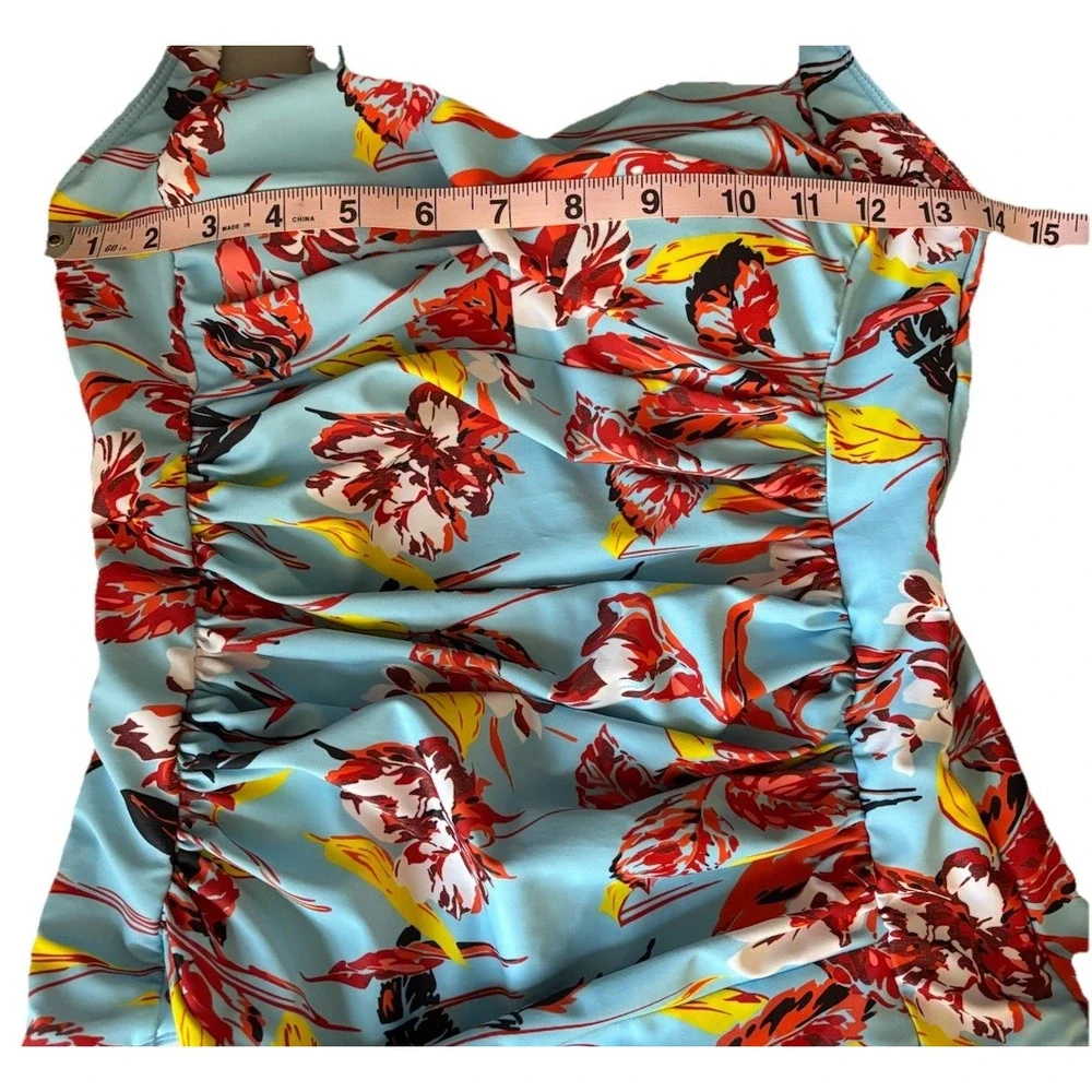 Ekouaer Womens 1 Piece Floral &‎ Blue Swimsuit Medium Beach Resort Cruise Modest